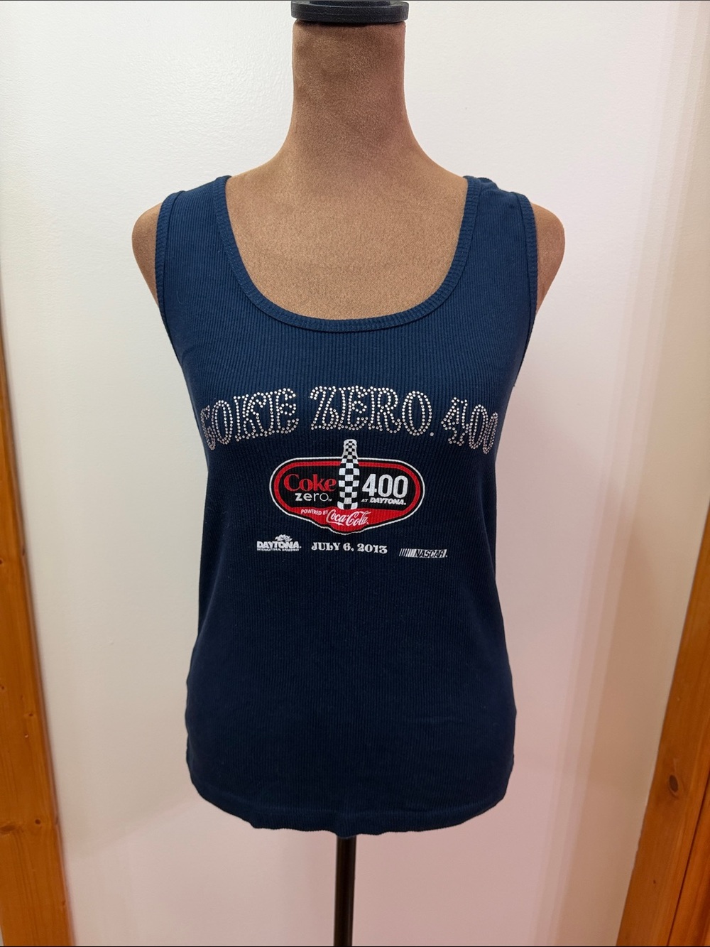 LAT Coca Cola Navy Blue Coke Zero 400 Tank with Rhinestone Logo